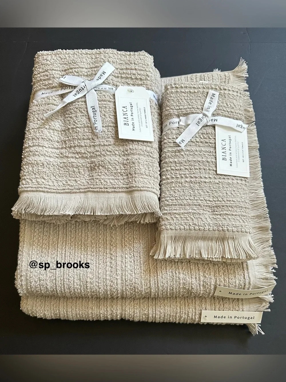 🎁6PC BIANCA Bath Towel Set - Taupe Cotton Boucle Textured Pattern